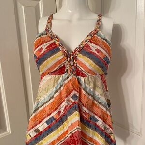 American Rag Bohemian Striped Padded Halter Top w/braided straps Sz Small